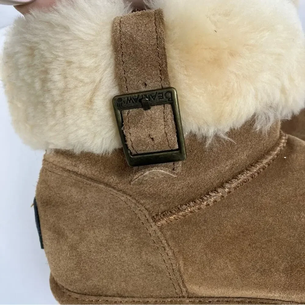 Bearpaw Abby Sheepskin Lined Hickory Winter Boots Ankle Buckle Size 7